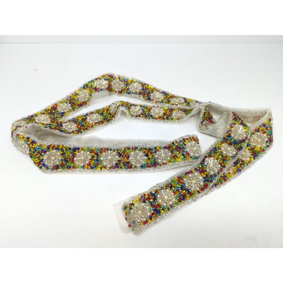 Vintage Multicolor Beaded Lace Trim 1.5" X 6Ft Design Sewing craft - Picture 3 of 9